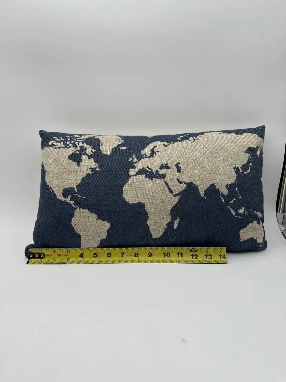Burlap Linen Dark Blue World Map 18